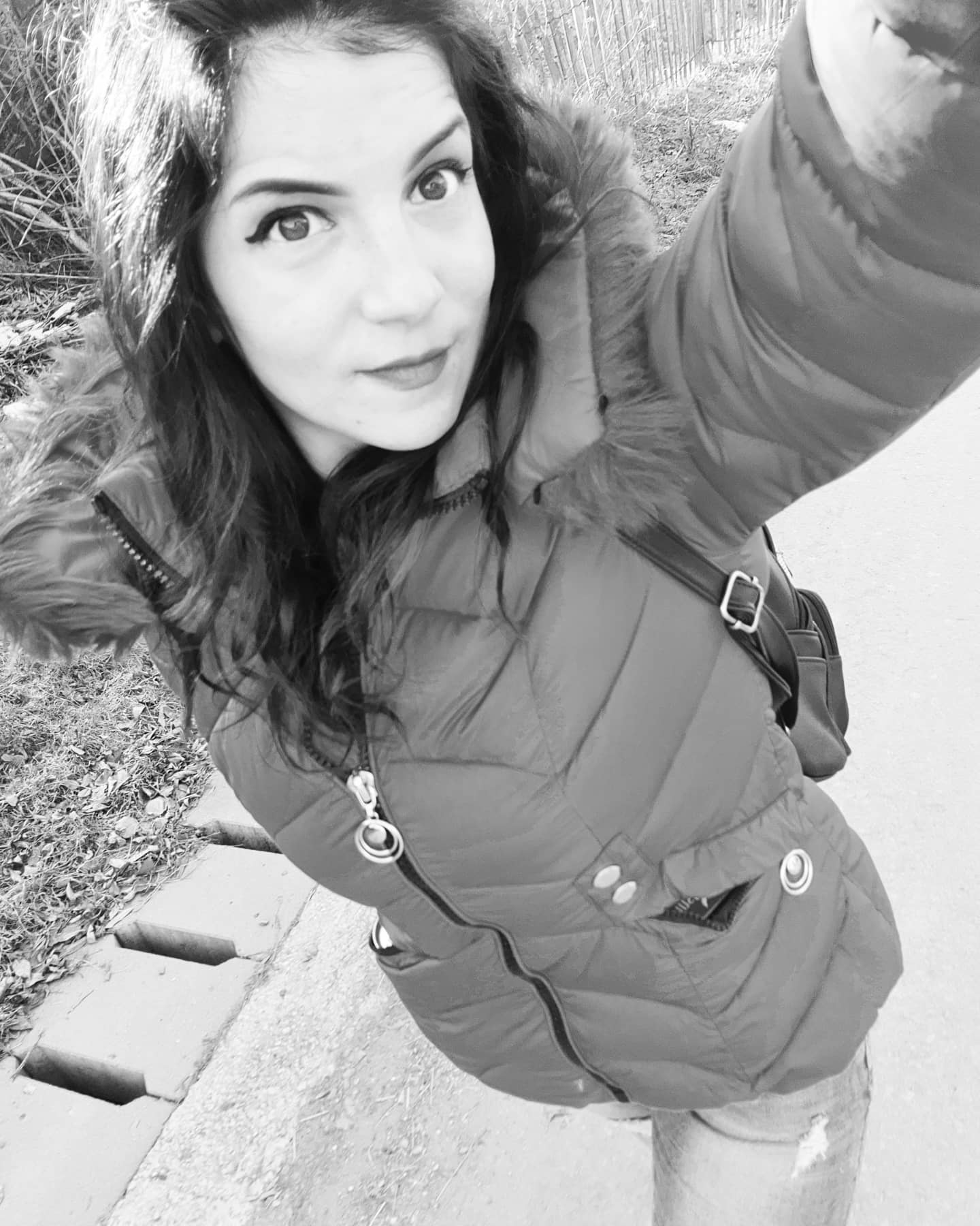anaworld69 taking a selfie wearing hooded puffer jacket