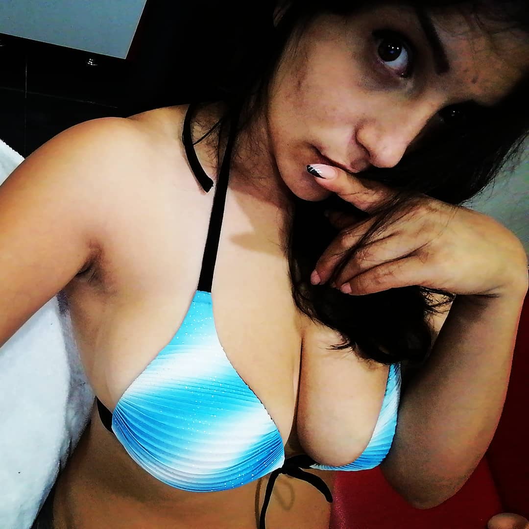 anaworld69 wearing blue and white bikini top