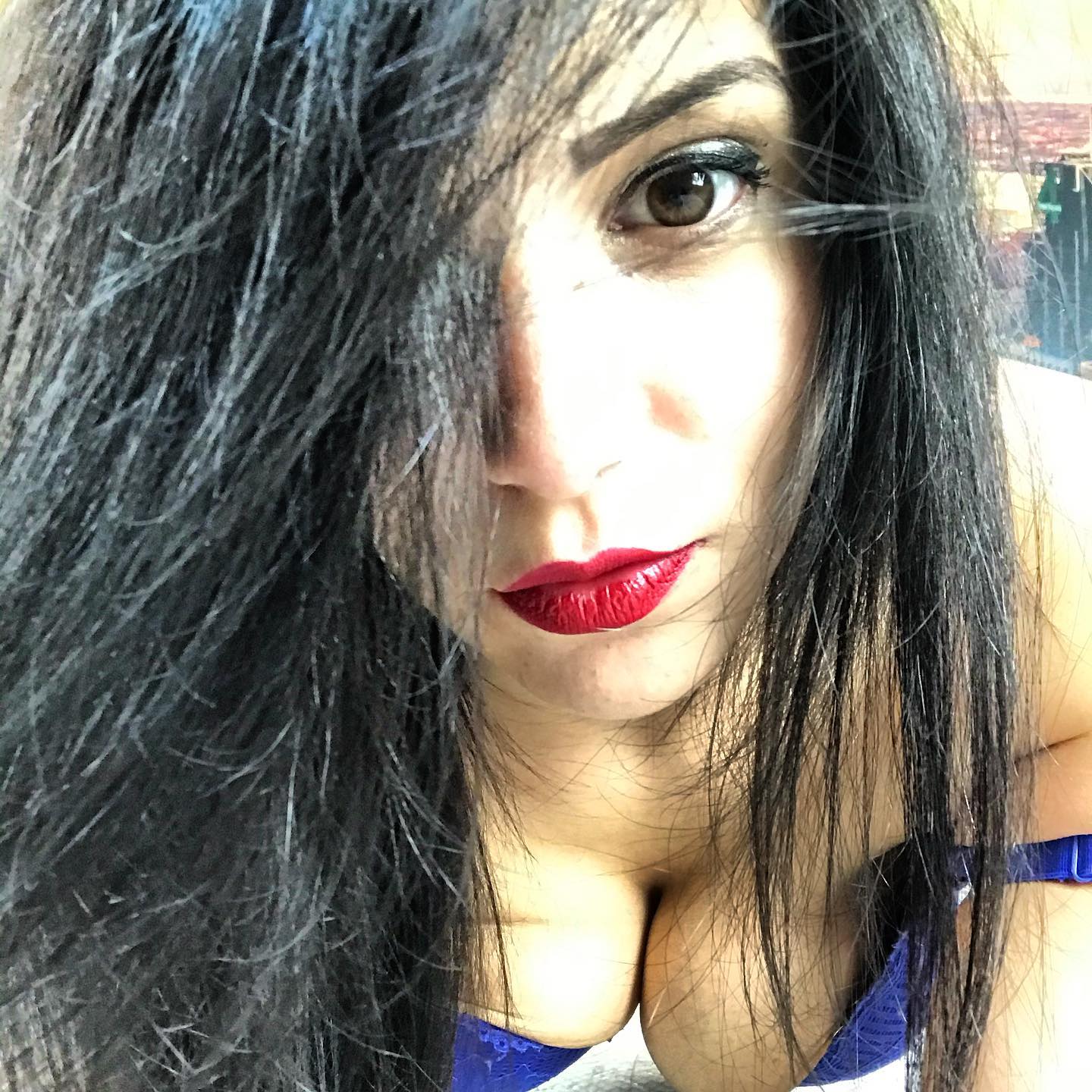 anaworld69 wearing blue bra in room