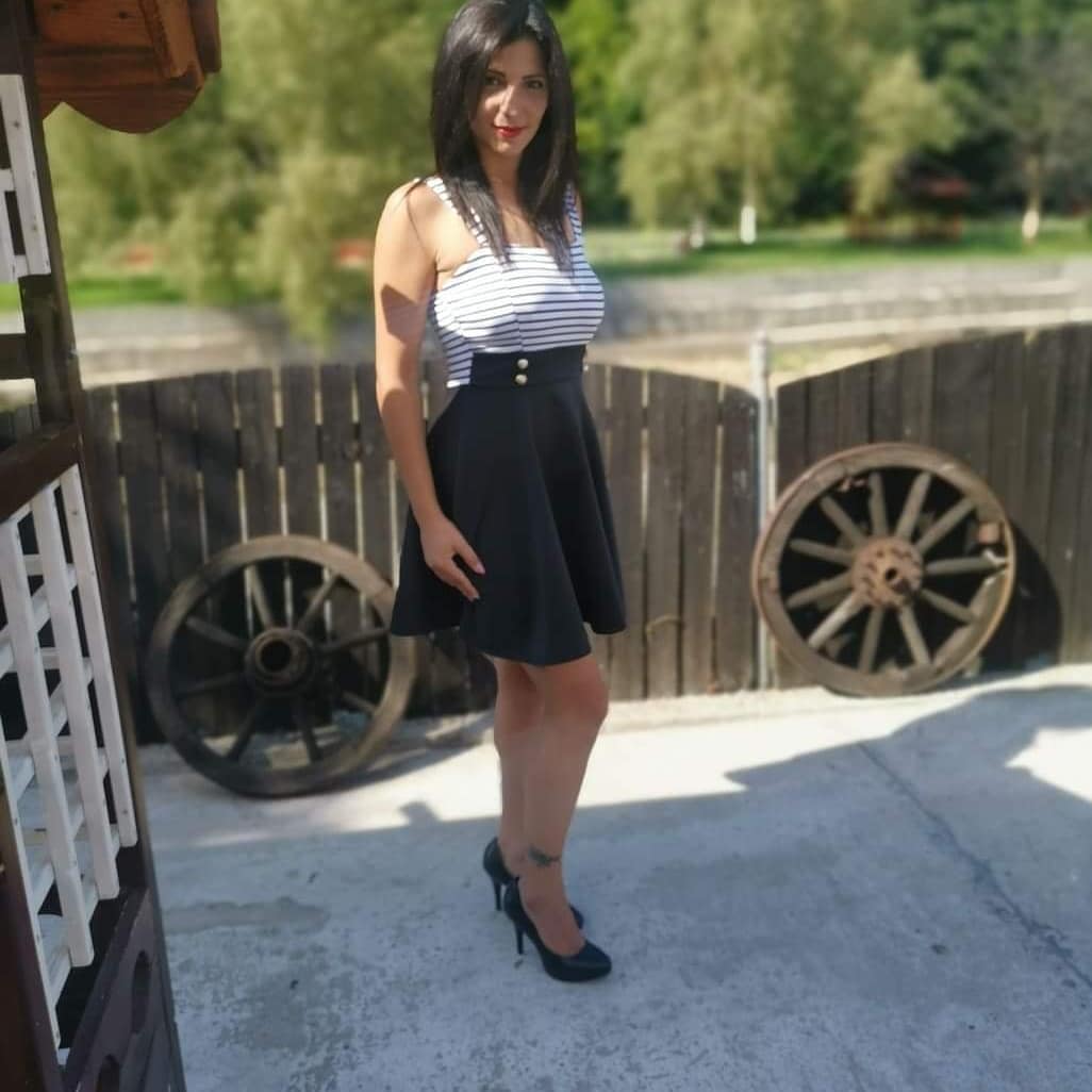 anaworld69 wearing striped tank top in patio