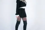 arlavitullo wearing black crop jacket in studio backdrop