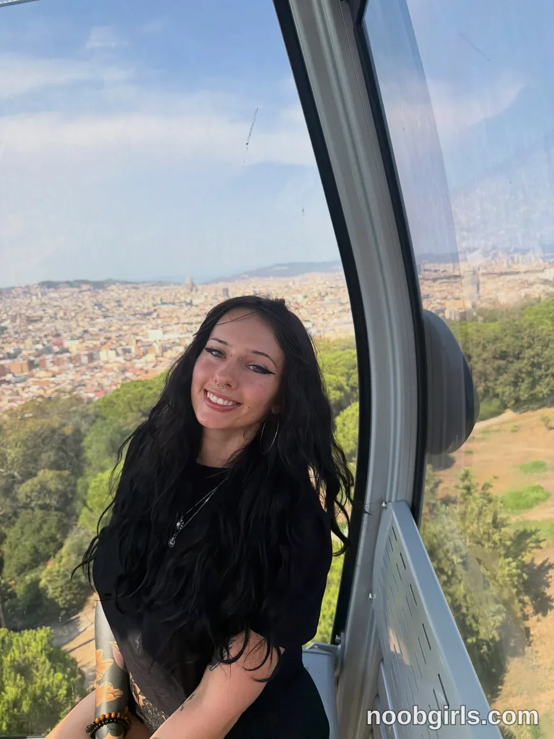 bexbex945874 wearing black top in cable car cabin