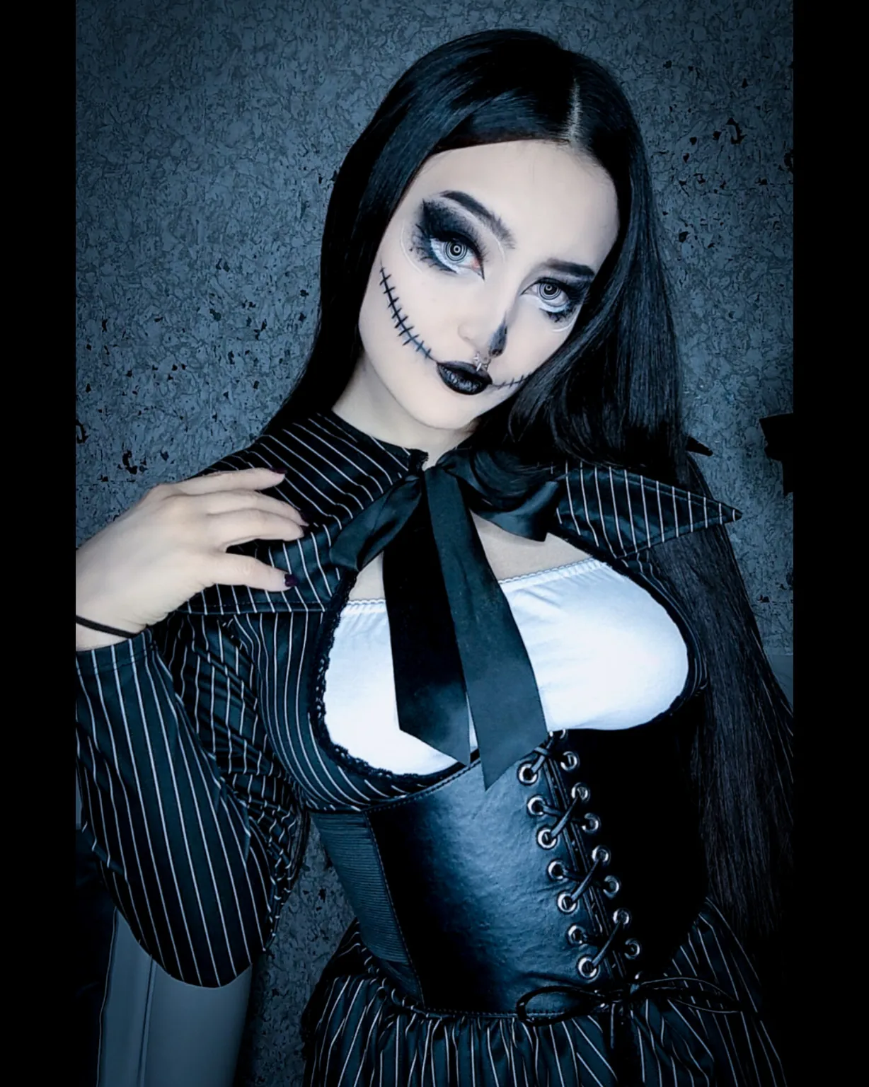 charlotte_germanotta_ wearing black pinstripe dress
