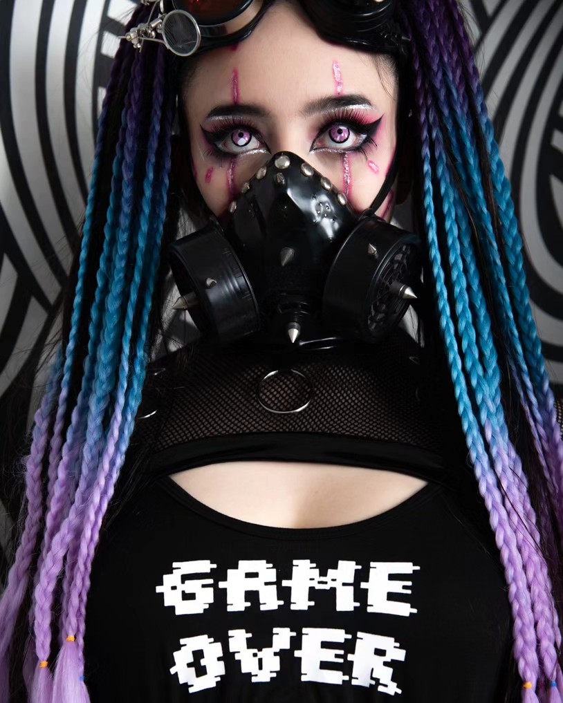 charlotte_germanotta_ wearing black spiked gas mask in studio