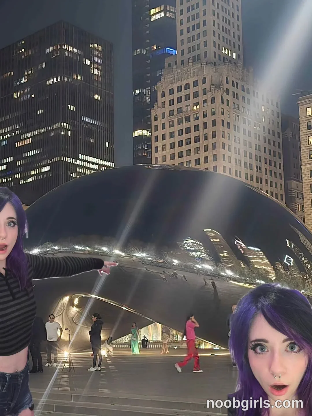 Crimson Kitten woman on the left is standing with one arm extended