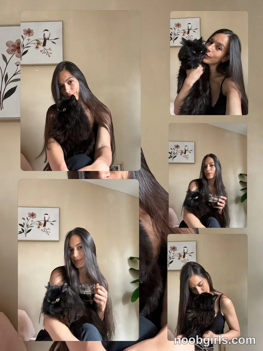 ohanna holding wearing black sleeveless tank top in residential room