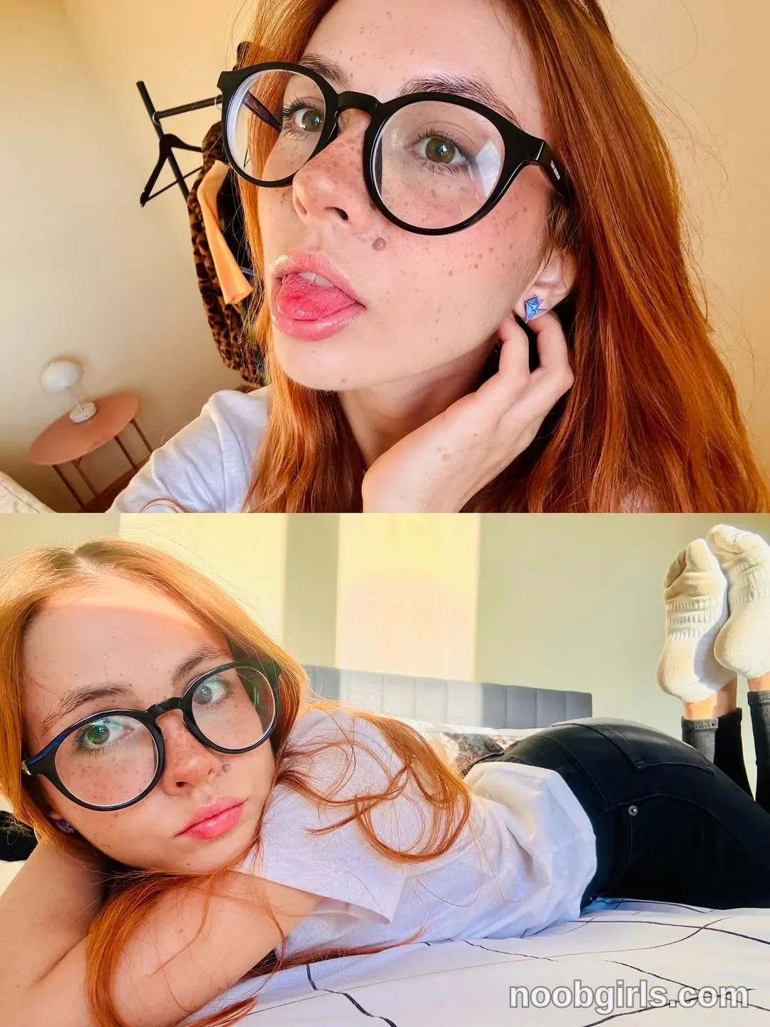 Pinkypupa-Love In the upper image wearing White short-sleeved top in bedroom